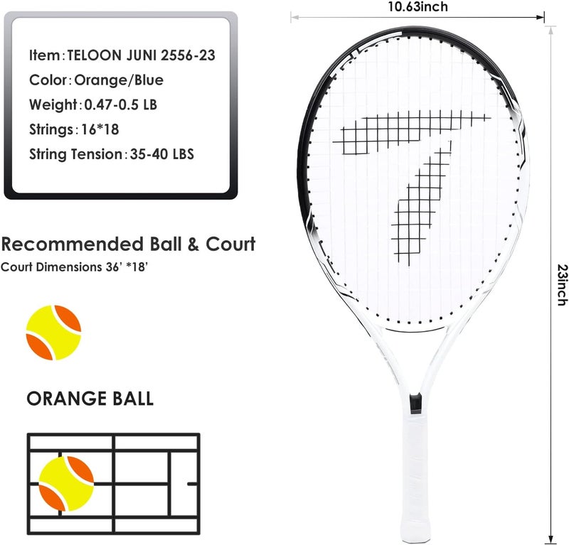 Teloon Kids Tennis Racket, 19"-25" Inch Youth Tennis Racquet with Cover, Junior Tennis Racquet for Kids Children Boys Girls Age 3-12. - Image 2